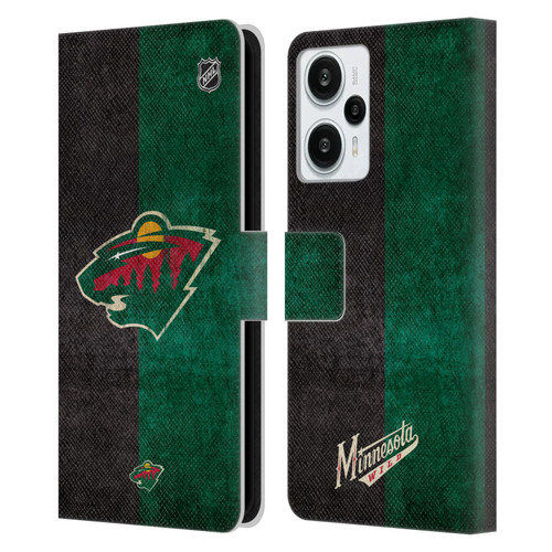 NHL Minnesota Wild Half Distressed Leather Book Wallet Case Cover For Xiaomi Redmi Note 12T