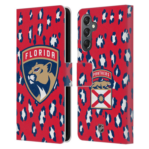 NHL Florida Panthers Leopard Patten Leather Book Wallet Case Cover For Samsung Galaxy A25 5G