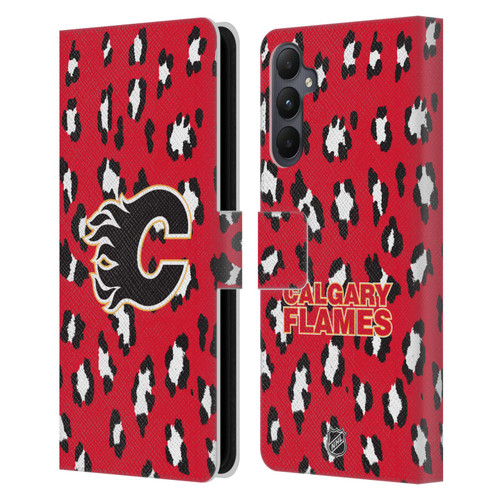 NHL Calgary Flames Leopard Patten Leather Book Wallet Case Cover For Samsung Galaxy A05s