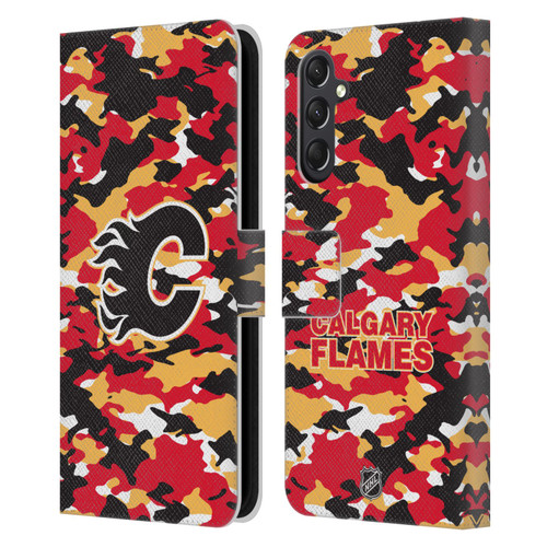 NHL Calgary Flames Camouflage Leather Book Wallet Case Cover For Samsung Galaxy A24 4G / M34 5G