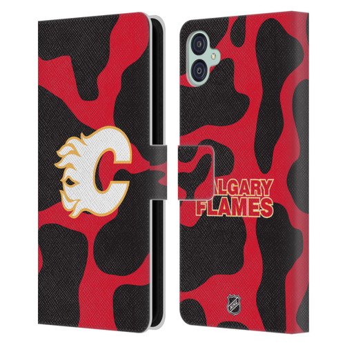 NHL Calgary Flames Cow Pattern Leather Book Wallet Case Cover For Samsung Galaxy M04 5G / A04e