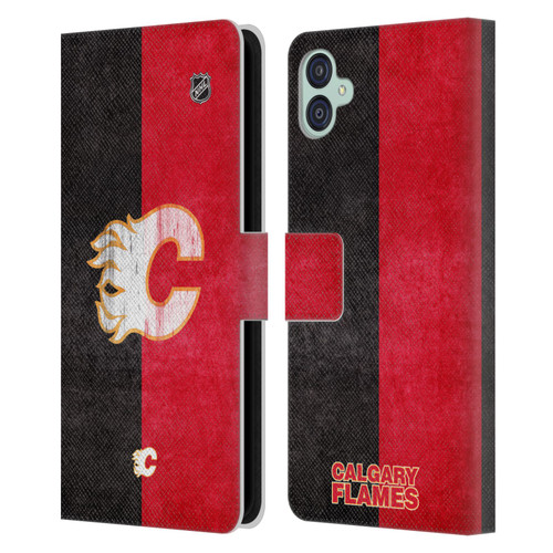NHL Calgary Flames Half Distressed Leather Book Wallet Case Cover For Samsung Galaxy M04 5G / A04e