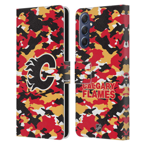 NHL Calgary Flames Camouflage Leather Book Wallet Case Cover For Samsung Galaxy M54 5G