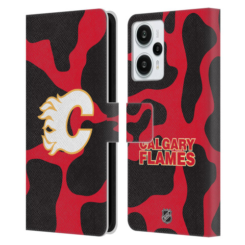 NHL Calgary Flames Cow Pattern Leather Book Wallet Case Cover For Xiaomi Redmi Note 12T
