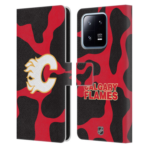 NHL Calgary Flames Cow Pattern Leather Book Wallet Case Cover For Xiaomi 13 Pro 5G