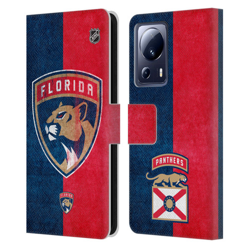 NHL Florida Panthers Half Distressed Leather Book Wallet Case Cover For Xiaomi 13 Lite 5G