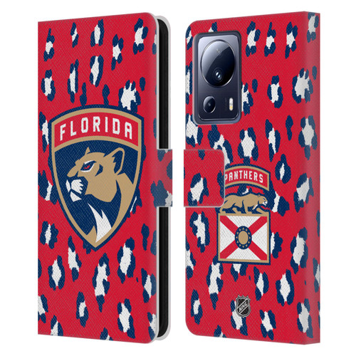 NHL Florida Panthers Leopard Patten Leather Book Wallet Case Cover For Xiaomi 13 Lite 5G