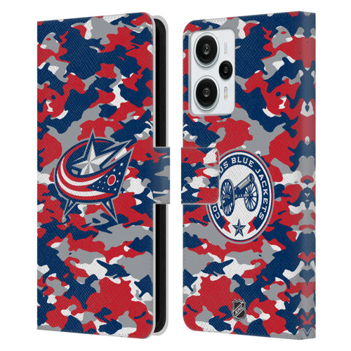NHL Columbus Blue Jackets Camouflage Leather Book Wallet Case Cover For Xiaomi Redmi Note 12T