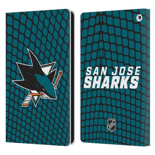 NHL San Jose Sharks Net Pattern Leather Book Wallet Case Cover For Amazon Fire HD 8/Fire HD 8 Plus 2020