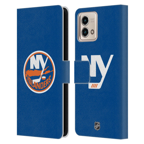 NHL New York Islanders Plain Leather Book Wallet Case Cover For Motorola Moto G Stylus 5G 2023