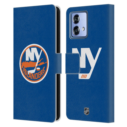 NHL New York Islanders Plain Leather Book Wallet Case Cover For Motorola Moto G84 5G