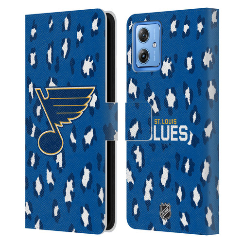 NHL St Louis Blues Leopard Patten Leather Book Wallet Case Cover For Motorola Moto G54 5G