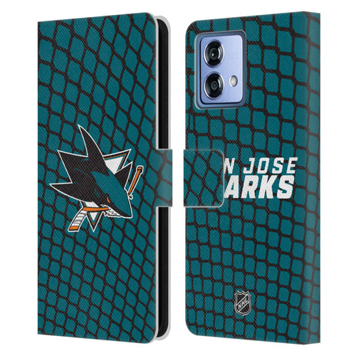 NHL San Jose Sharks Net Pattern Leather Book Wallet Case Cover For Motorola Moto G84 5G