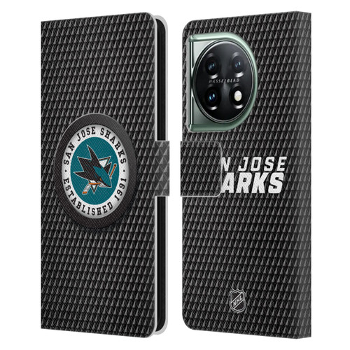 NHL San Jose Sharks Puck Texture Leather Book Wallet Case Cover For OnePlus 11 5G