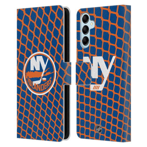 NHL New York Islanders Net Pattern Leather Book Wallet Case Cover For Samsung Galaxy M14 5G