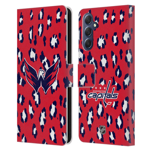 NHL Washington Capitals Leopard Patten Leather Book Wallet Case Cover For Samsung Galaxy M54 5G
