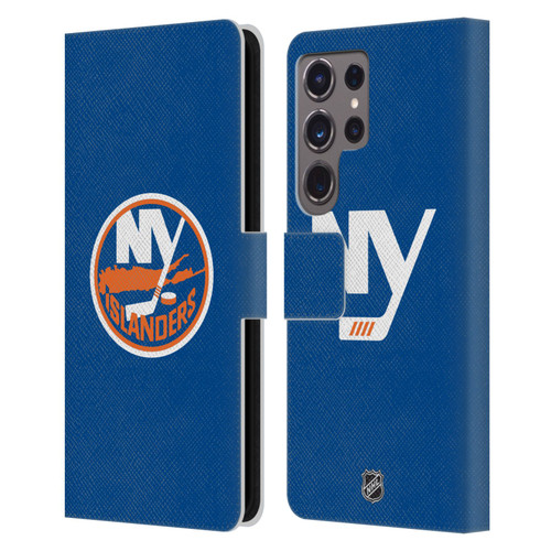 NHL New York Islanders Plain Leather Book Wallet Case Cover For Samsung Galaxy S24 Ultra 5G