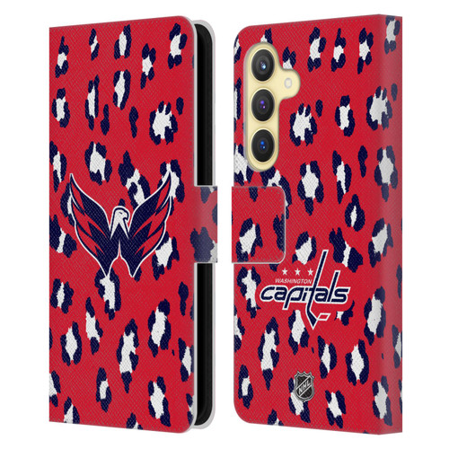 NHL Washington Capitals Leopard Patten Leather Book Wallet Case Cover For Samsung Galaxy S24 5G