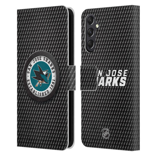 NHL San Jose Sharks Puck Texture Leather Book Wallet Case Cover For Samsung Galaxy A24 4G / M34 5G