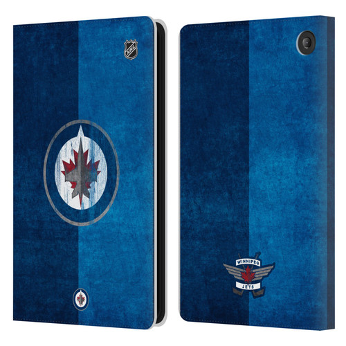 NHL Winnipeg Jets Half Distressed Leather Book Wallet Case Cover For Amazon Fire 7 2022