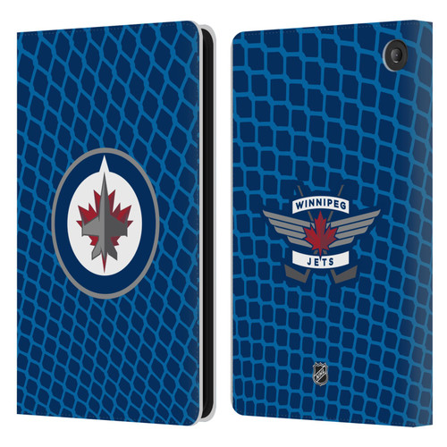 NHL Winnipeg Jets Net Pattern Leather Book Wallet Case Cover For Amazon Fire 7 2022
