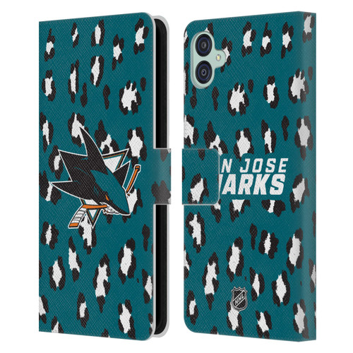 NHL San Jose Sharks Leopard Patten Leather Book Wallet Case Cover For Samsung Galaxy M04 5G / A04e