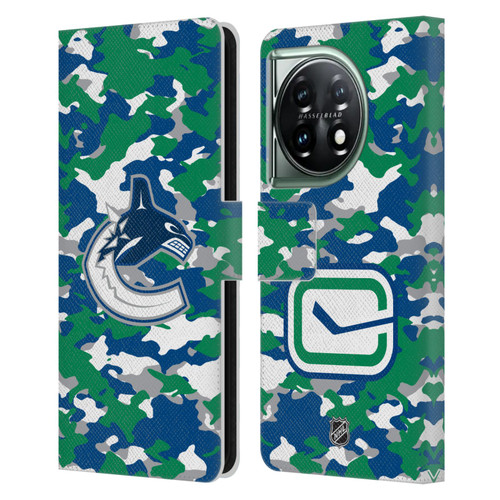 NHL Vancouver Canucks Camouflage Leather Book Wallet Case Cover For OnePlus 11 5G