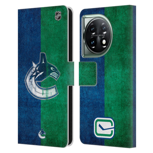 NHL Vancouver Canucks Half Distressed Leather Book Wallet Case Cover For OnePlus 11 5G
