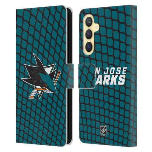 NHL San Jose Sharks Net Pattern Leather Book Wallet Case Cover For Samsung Galaxy S23 FE 5G