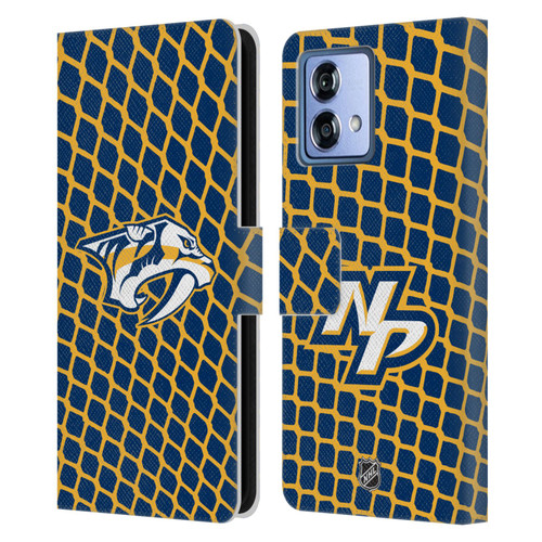 NHL Nashville Predators Net Pattern Leather Book Wallet Case Cover For Motorola Moto G84 5G