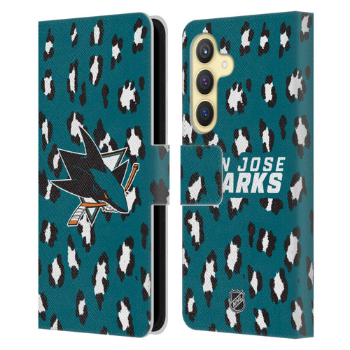 NHL San Jose Sharks Leopard Patten Leather Book Wallet Case Cover For Samsung Galaxy S24 5G