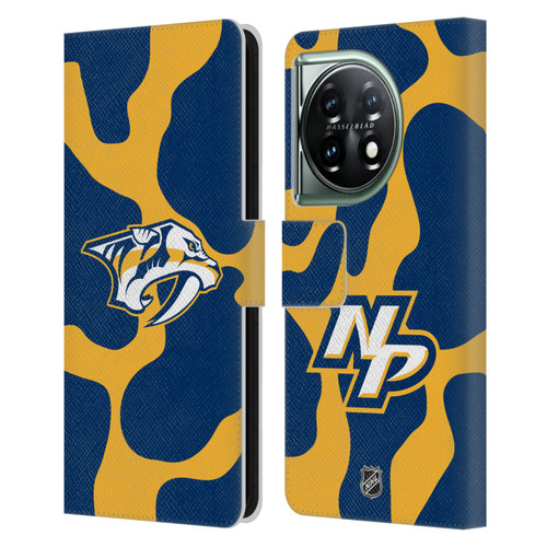 NHL Nashville Predators Cow Pattern Leather Book Wallet Case Cover For OnePlus 11 5G