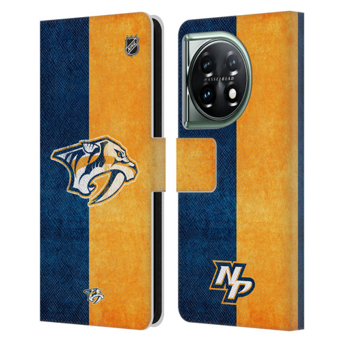 NHL Nashville Predators Half Distressed Leather Book Wallet Case Cover For OnePlus 11 5G