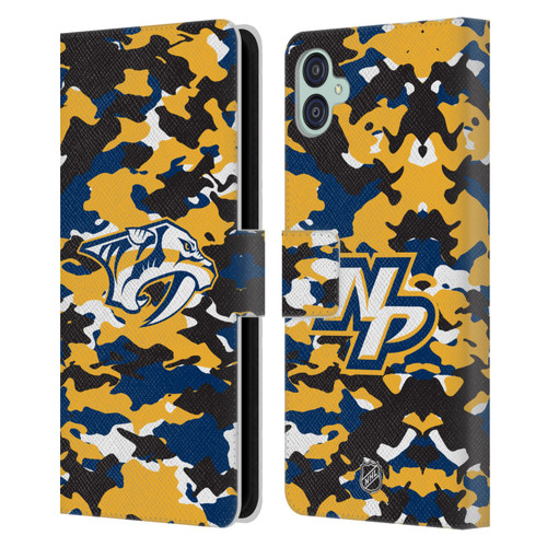 NHL Nashville Predators Camouflage Leather Book Wallet Case Cover For Samsung Galaxy M04 5G / A04e