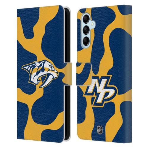 NHL Nashville Predators Cow Pattern Leather Book Wallet Case Cover For Samsung Galaxy M14 5G
