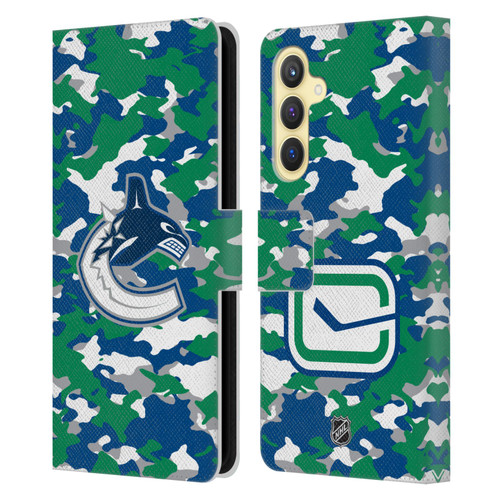 NHL Vancouver Canucks Camouflage Leather Book Wallet Case Cover For Samsung Galaxy S23 FE 5G