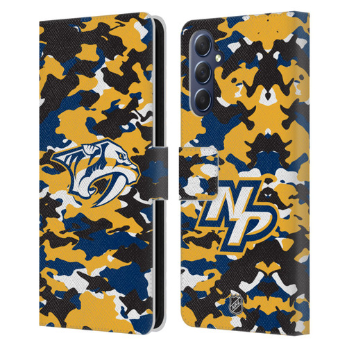 NHL Nashville Predators Camouflage Leather Book Wallet Case Cover For Samsung Galaxy M54 5G