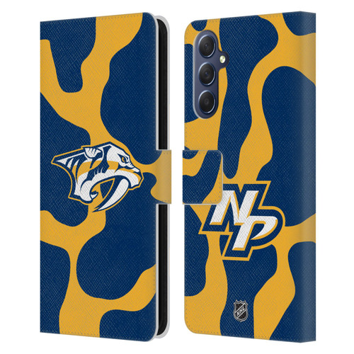 NHL Nashville Predators Cow Pattern Leather Book Wallet Case Cover For Samsung Galaxy M54 5G