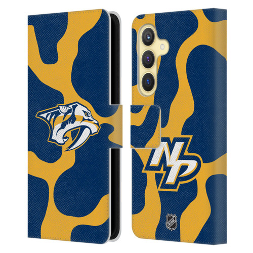NHL Nashville Predators Cow Pattern Leather Book Wallet Case Cover For Samsung Galaxy S24 5G
