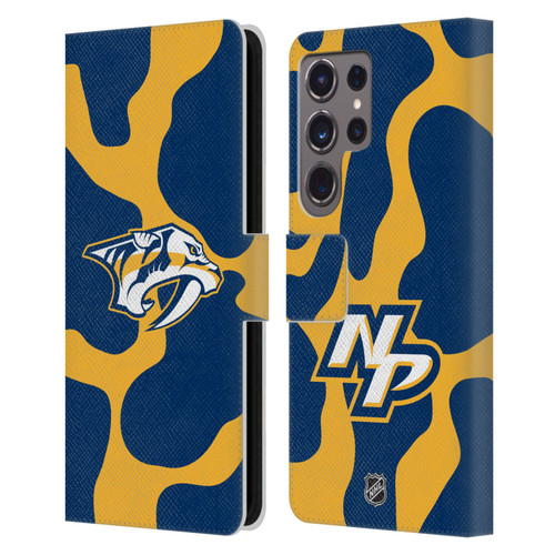 NHL Nashville Predators Cow Pattern Leather Book Wallet Case Cover For Samsung Galaxy S24 Ultra 5G