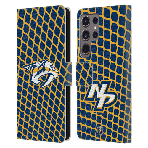 NHL Nashville Predators Net Pattern Leather Book Wallet Case Cover For Samsung Galaxy S24 Ultra 5G
