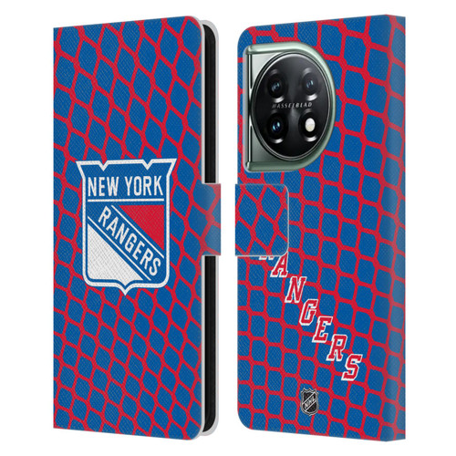 NHL New York Rangers Net Pattern Leather Book Wallet Case Cover For OnePlus 11 5G