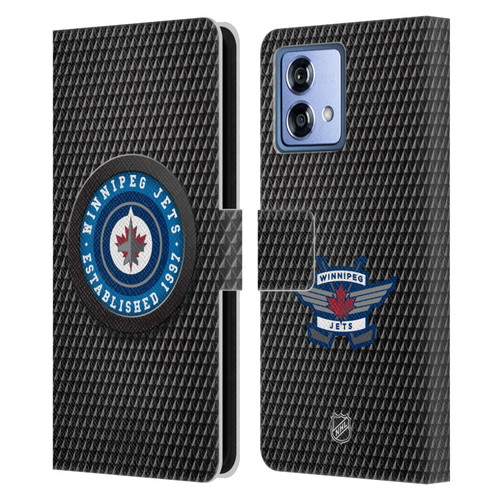 NHL Winnipeg Jets Puck Texture Leather Book Wallet Case Cover For Motorola Moto G84 5G