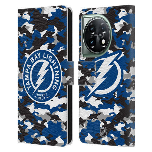 NHL Tampa Bay Lightning Camouflage Leather Book Wallet Case Cover For OnePlus 11 5G