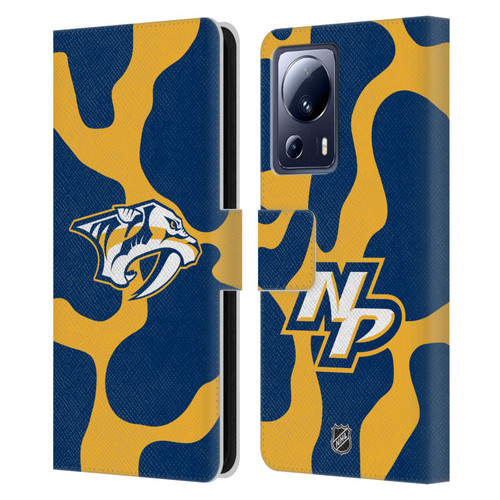 NHL Nashville Predators Cow Pattern Leather Book Wallet Case Cover For Xiaomi 13 Lite 5G