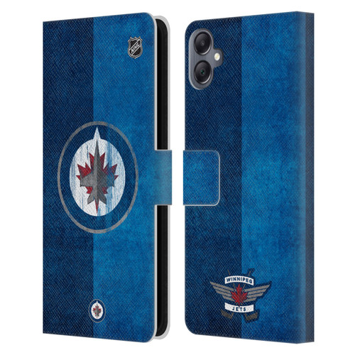 NHL Winnipeg Jets Half Distressed Leather Book Wallet Case Cover For Samsung Galaxy A05