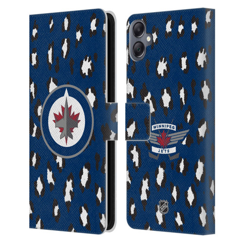 NHL Winnipeg Jets Leopard Patten Leather Book Wallet Case Cover For Samsung Galaxy A05