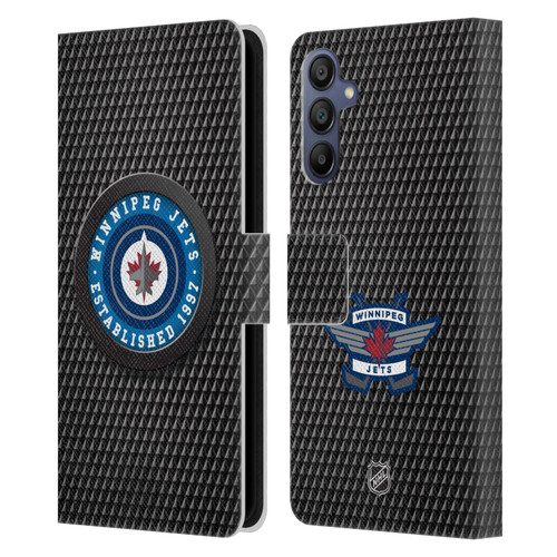 NHL Winnipeg Jets Puck Texture Leather Book Wallet Case Cover For Samsung Galaxy A15