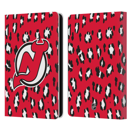 NHL New Jersey Devils Leopard Patten Leather Book Wallet Case Cover For Amazon Kindle 11th Gen 6in 2022