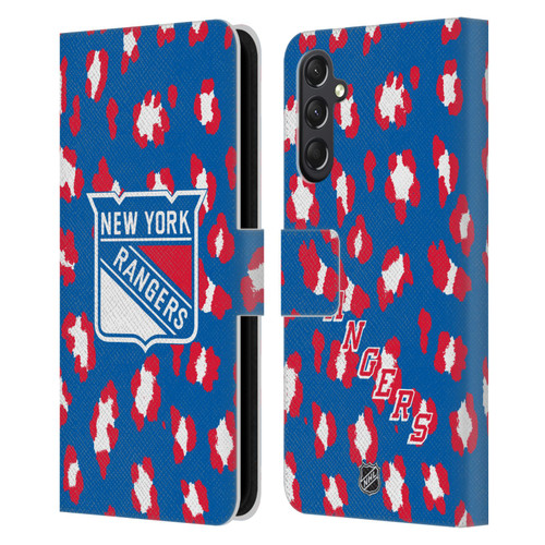 NHL New York Rangers Leopard Patten Leather Book Wallet Case Cover For Samsung Galaxy A24 4G / M34 5G